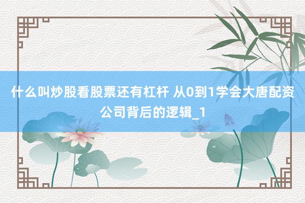 什么叫炒股看股票还有杠杆 从0到1学会大唐配资公司背后的逻辑_1